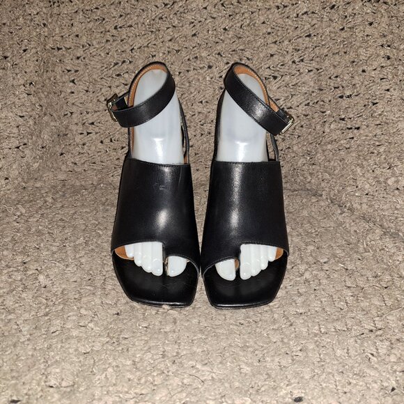 L'INTERVALLE-Black Leather- Dbl Wrap Ankle Strap-Toe Post-Block Heel-Sz 40-NWOB - Picture 3 of 8